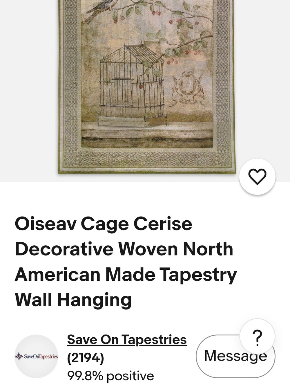 Oiseav Cage Cerise Woven Tapestry Wall Hanging - Cream & Green